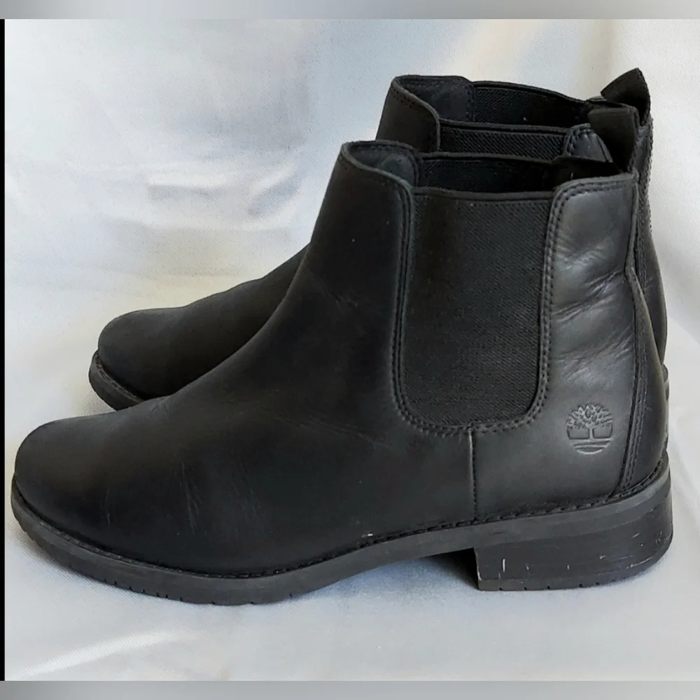 Timberland Chelsea Boots, Size 8, Black Leather, 1" Heel, Round Toe, Style A2JGG - Picture 5 of 10